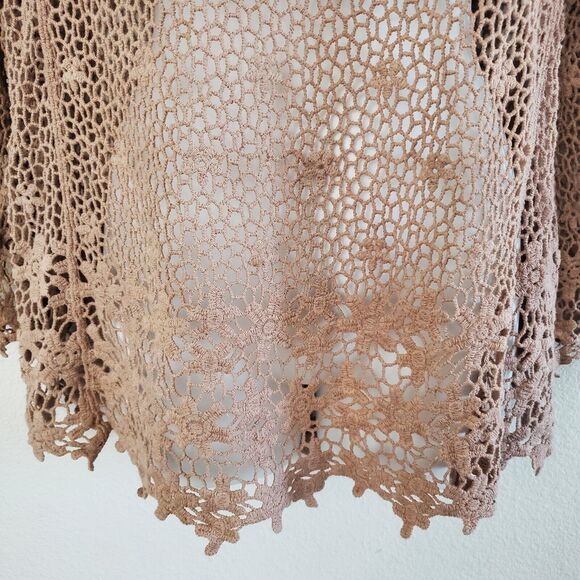 Bobeau Crochet Knit Top Small Brown Sheer Boho Floral Beachy Cover Up Festival - Picture 3 of 10